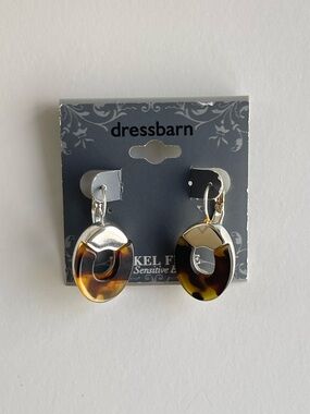 dressbarn Tortoiseshell Oval Drop Earrings - Brown & Cream